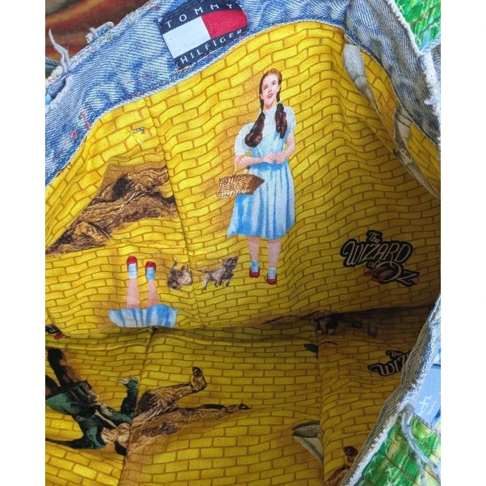 Upcycled Denim Tote Bag Wizard Of Oz Patchwork Tommy Hilfiger Handmade Jeans - Picture 7 of 14